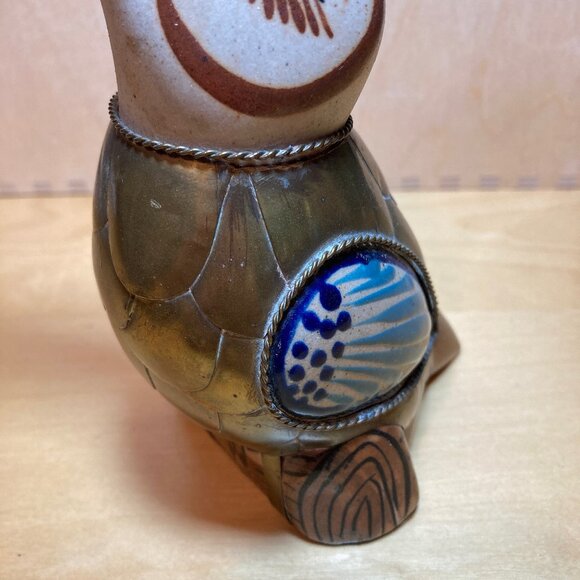 Vintage Tonala Cobalt Blue Toucan with Brass Overlay - Picture 3 of 10